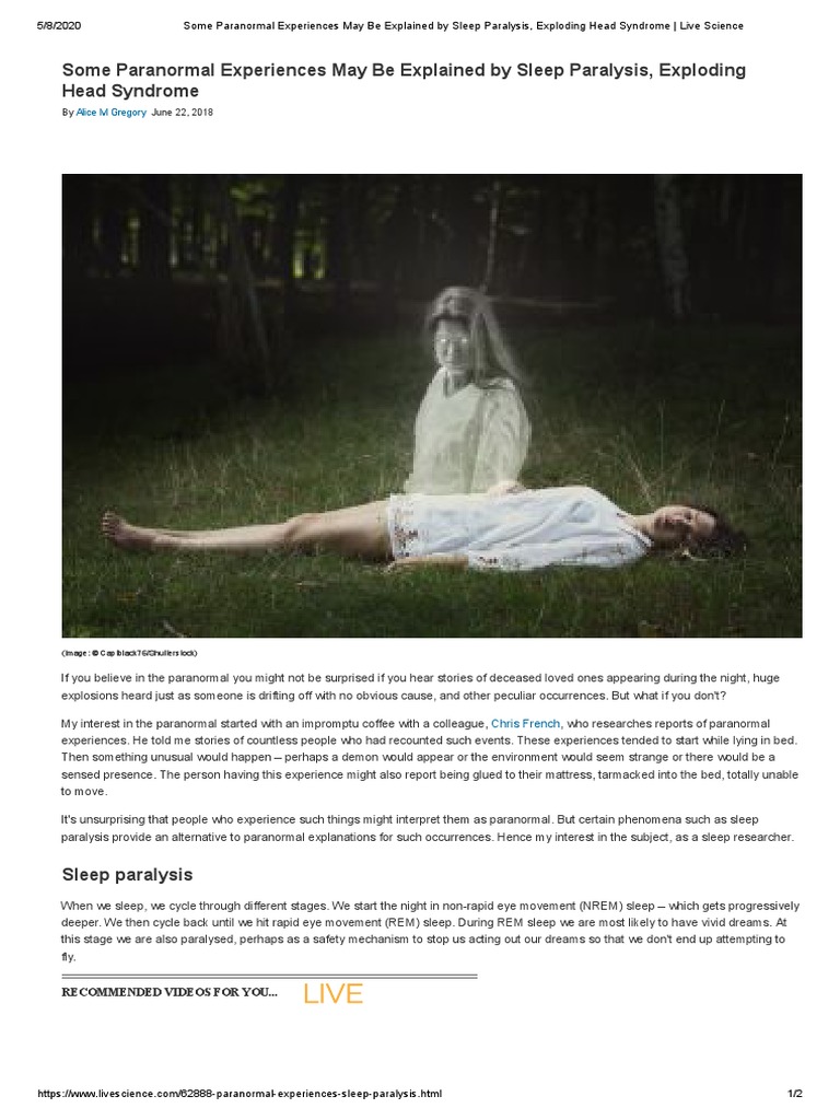 Some Paranormal Experiences May Be Explained by Sleep Paralysis