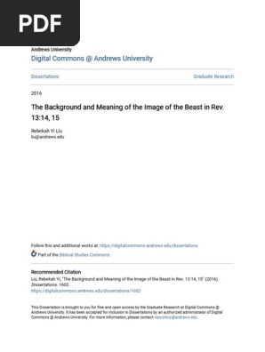 Rebekah Yi Liu The Background And Meaning Of The Image Of The Beast In Revelation 13 1 The Beast Revelation Book Of Revelation