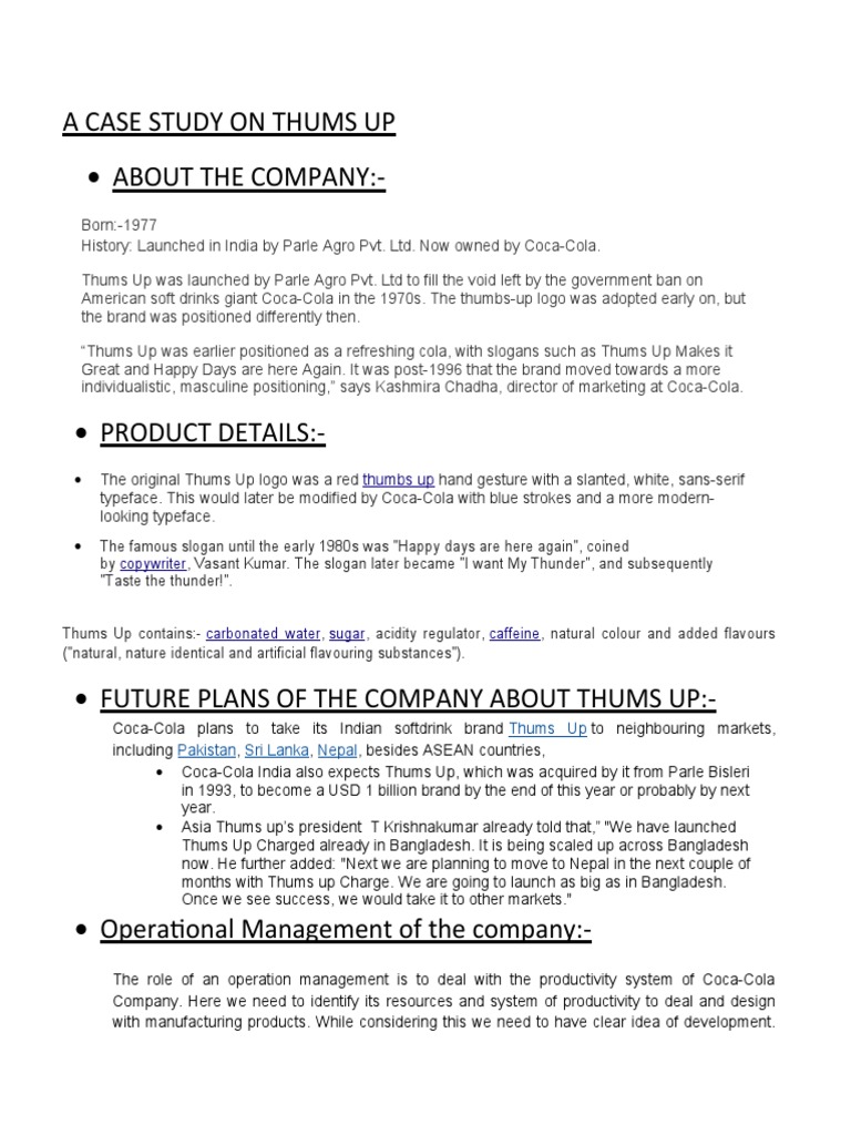 A Case Study On Thums Up PDF Soft Drink Cola