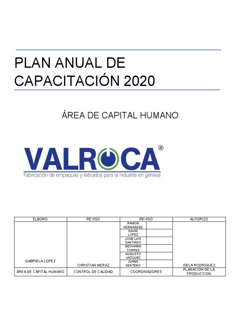Plan Anual de Capacitación 2020 | PDF | Gestión de recursos humanos ...
