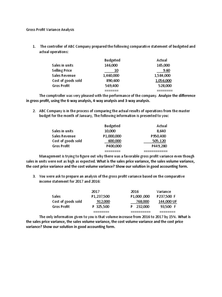 Gross Profit Variance Analysis Report | PDF | Cost Of Goods Sold ...