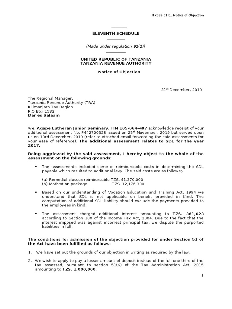 Tax Objection Notice by Agape Seminary | PDF | Taxes | Government Finances
