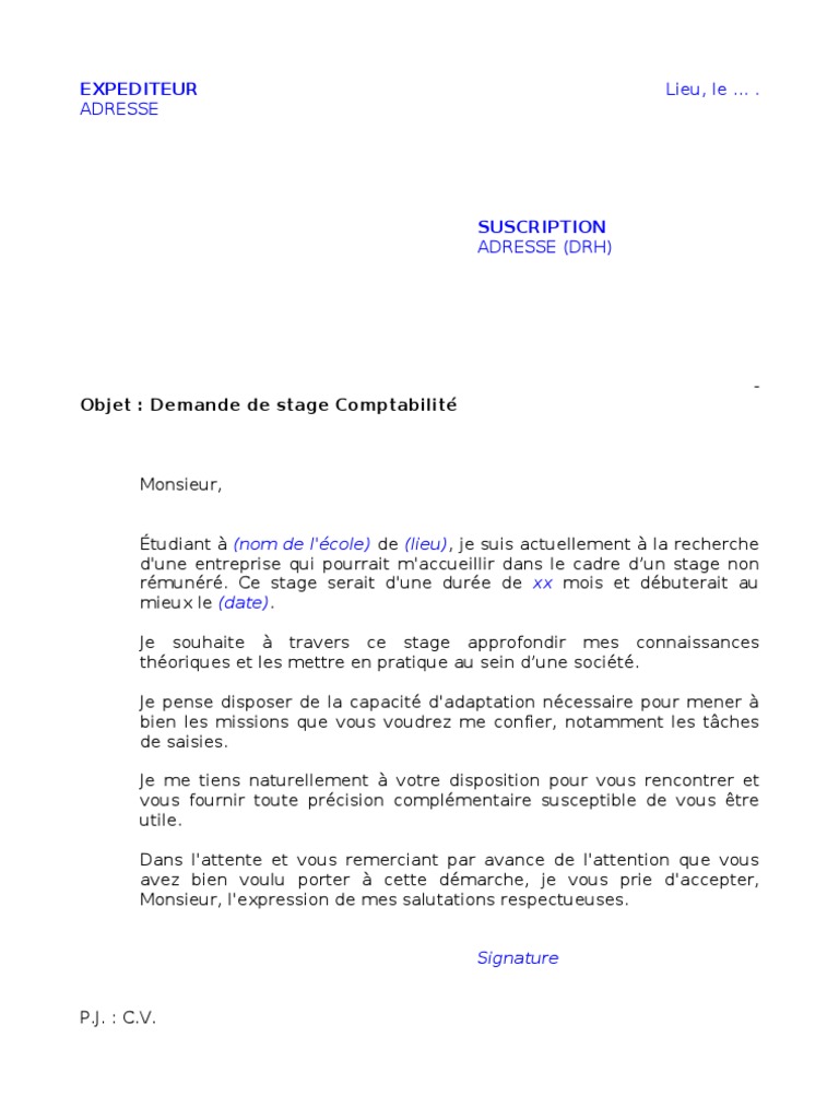 Demande de Stage Comptabilite