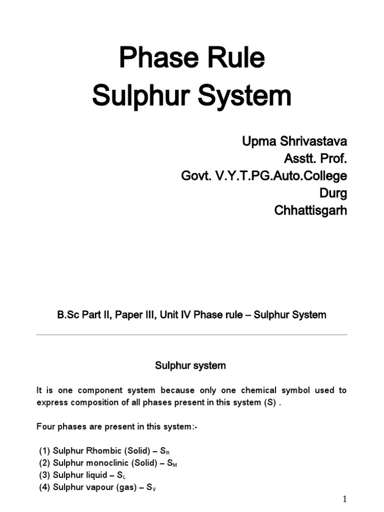 Sulphur System PDF Phase Rule Phase (Matter)