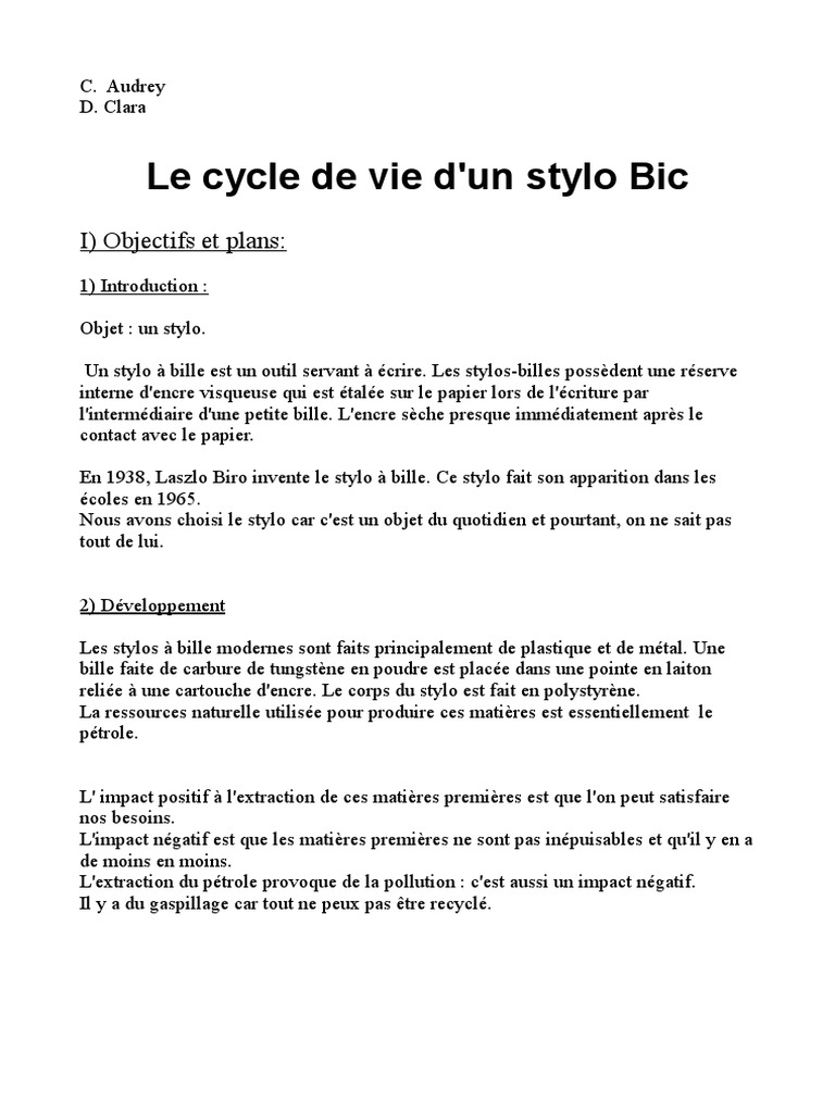 Cycle de vie du stylo Bic | PDF | Stylo | Recyclage