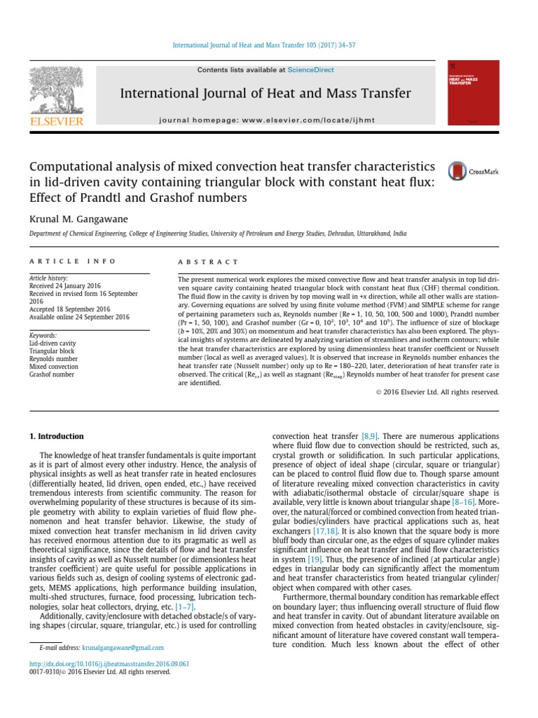 Mixed Convection in Lid-Driven Cavity | PDF | Heat Transfer | Heat