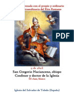 9 de Mayo. San Gregorio Nacianceno, Obispo, Confesor y Doctor de La Iglesia. Propio y Ordinario de La Santa Misa