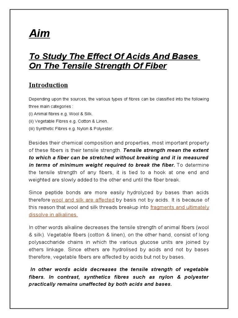 To Study The Effect of Acids and Bases On The Tensile Strength of Fiber ...