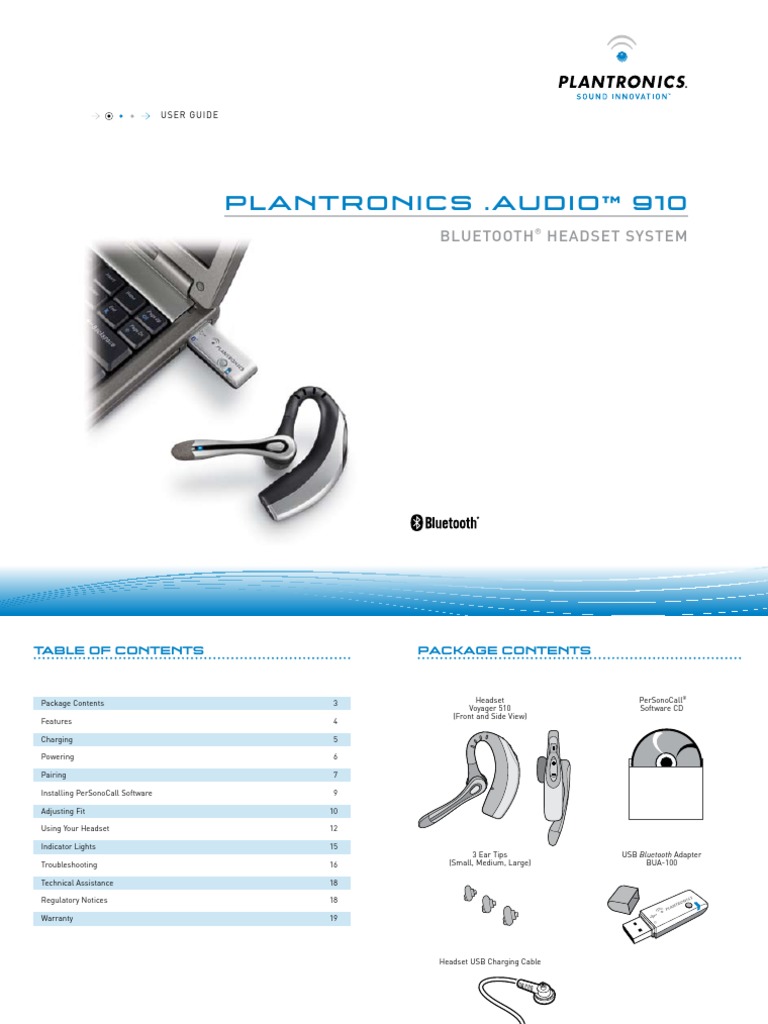 Plantronics .Audio 910: Bluetooth Headset System | PDF | Bluetooth | Usb