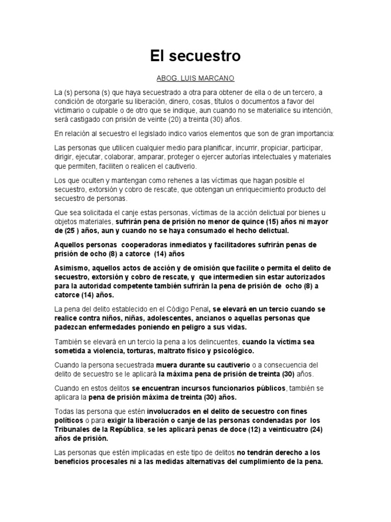 Delito de secuestro en Venezuela | PDF | Secuestro | Castigos