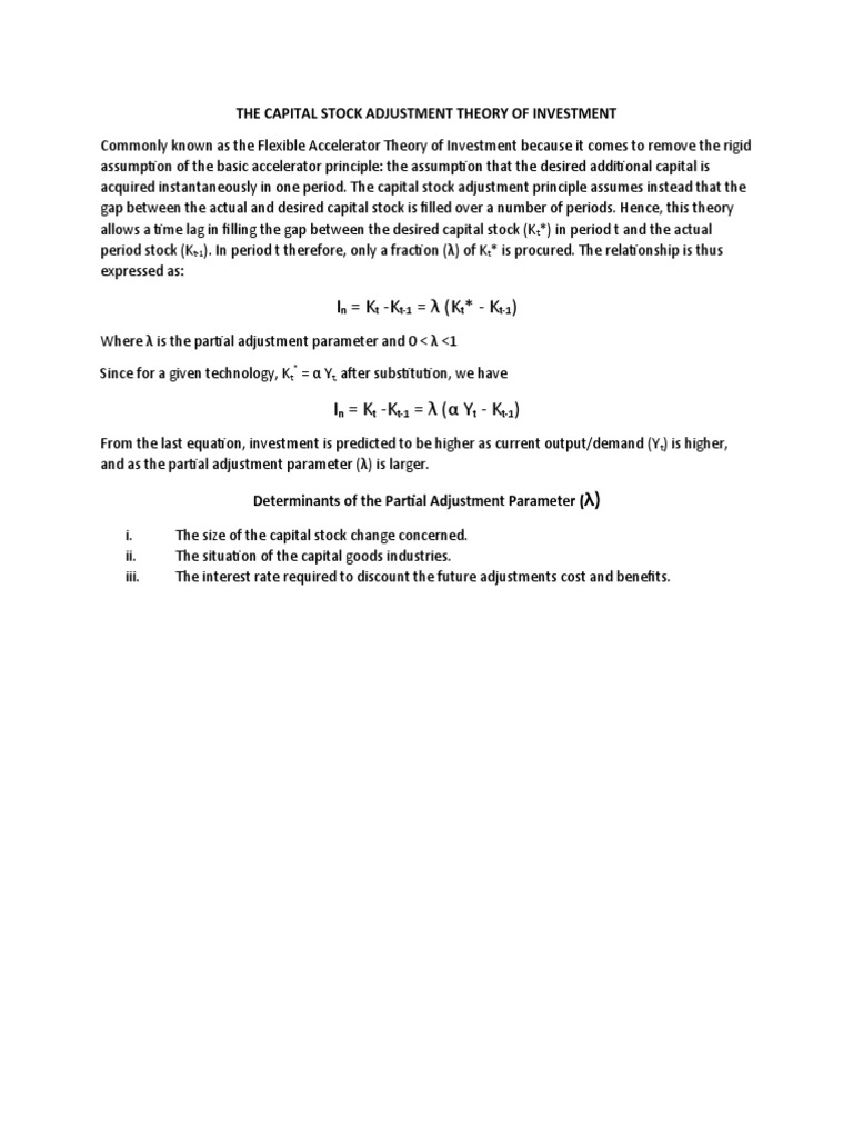 The Capital Stock Adjustment Theory of Investment PDF