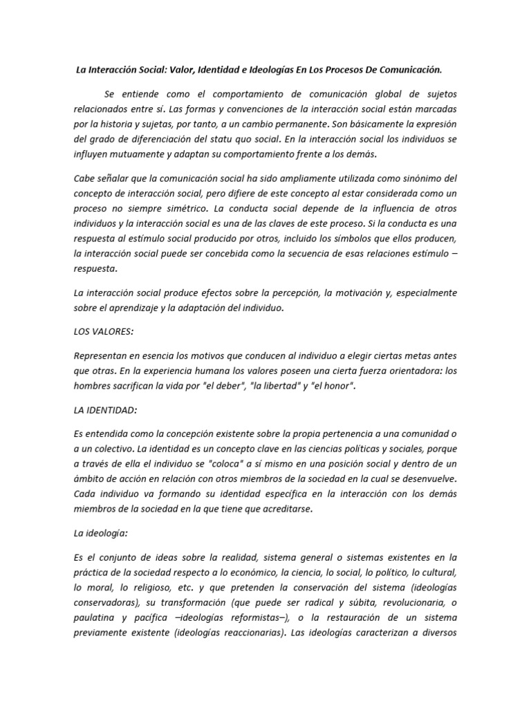 Valor e Identidad en la Interacción Social | PDF | Ideologías ...