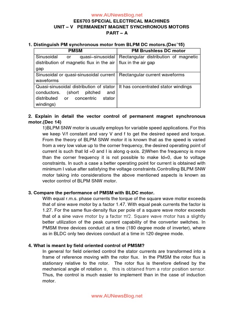 Module 4 2&16marks PDF Electric Motor Physics