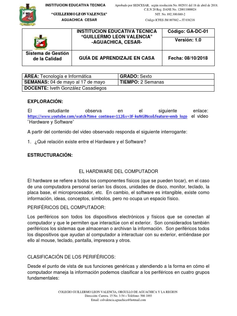 Guía HardwareySoftware | PDF | Periférico | Hardware de la computadora