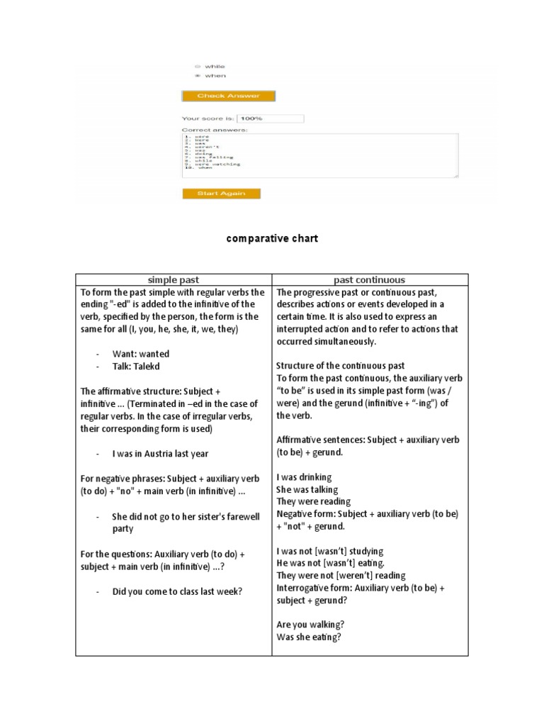 Comparative Chart: Simple Past Past Continuous | PDF