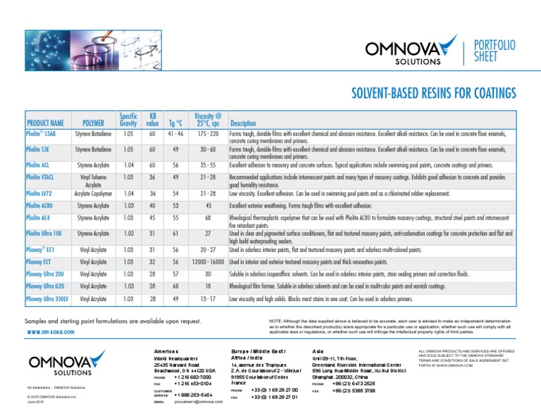 OMN Coating Resins SolventBased PS Americas PDF | PDF | Paint ...