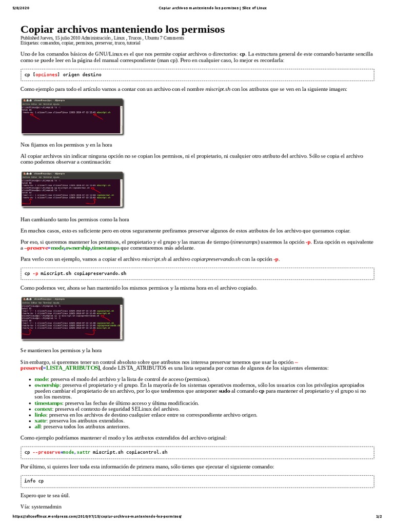 Copiar archivos con permisos en Linux | PDF | Archivo de computadora ...