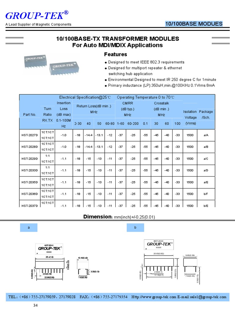 group-tek-10-100base-tx-transformer-modules-for-auto-mdi-mdix