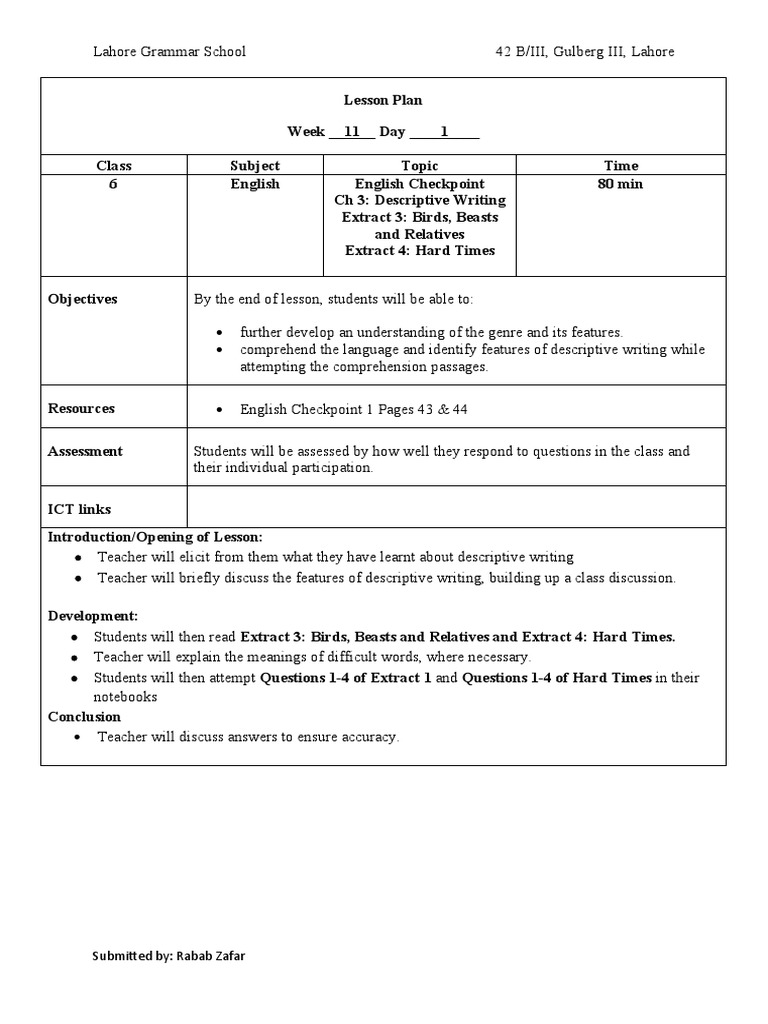 English-VI Week 11 | PDF | Reading Comprehension | Lesson Plan