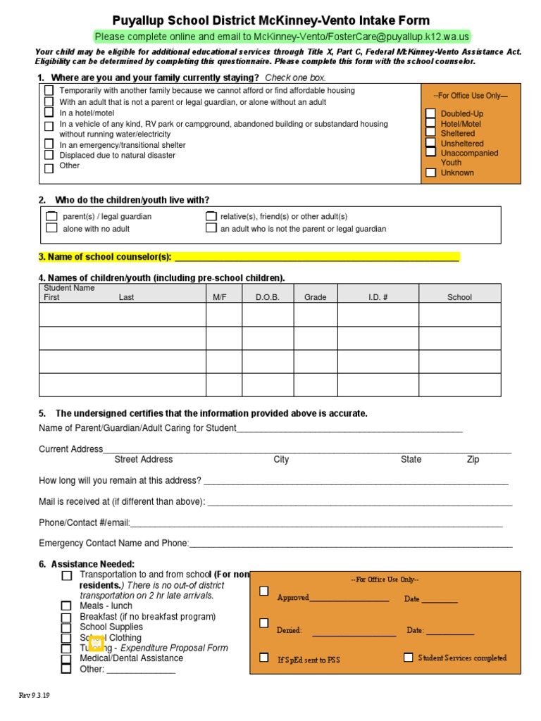 M-V Intake Form 2019-20 9 | PDF | Living Arrangements