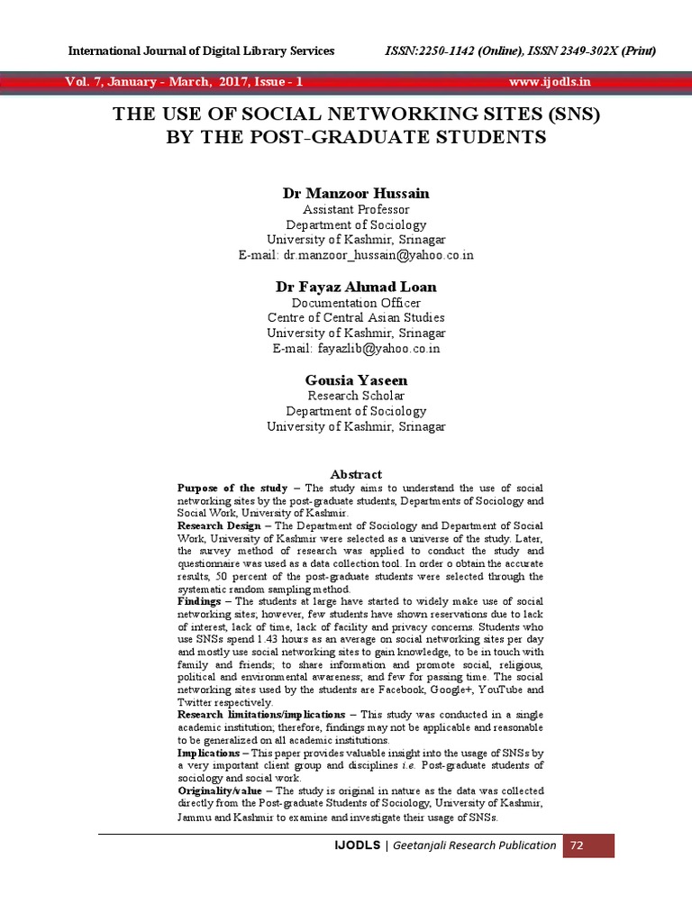 The Use of Social Networking Sites (SNS) by The Post-Graduate Students ...