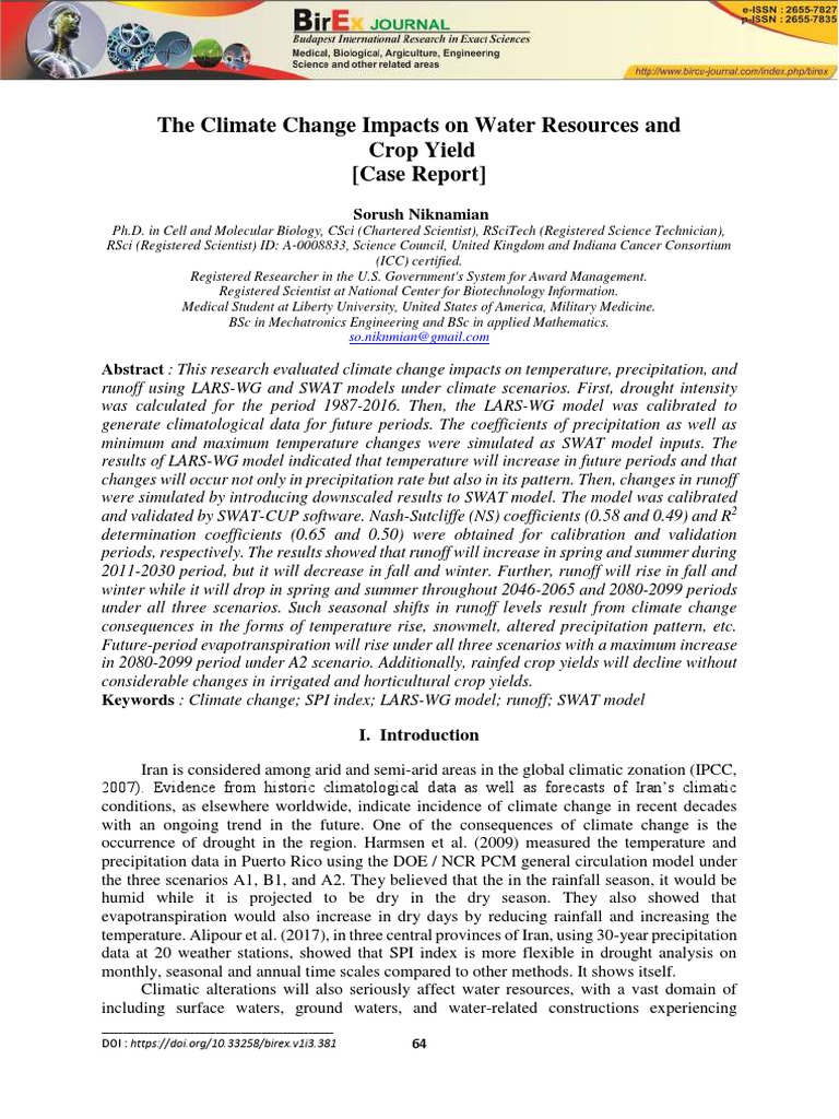 The Climate Change Impacts On Water Resources and | PDF | General ...
