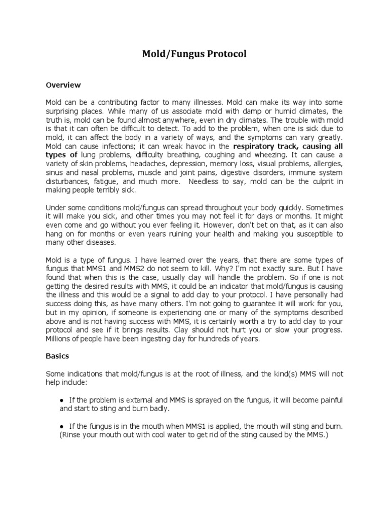 Mold/Fungus Protocol with MMS and Clay | PDF | Dose (Biochemistry ...