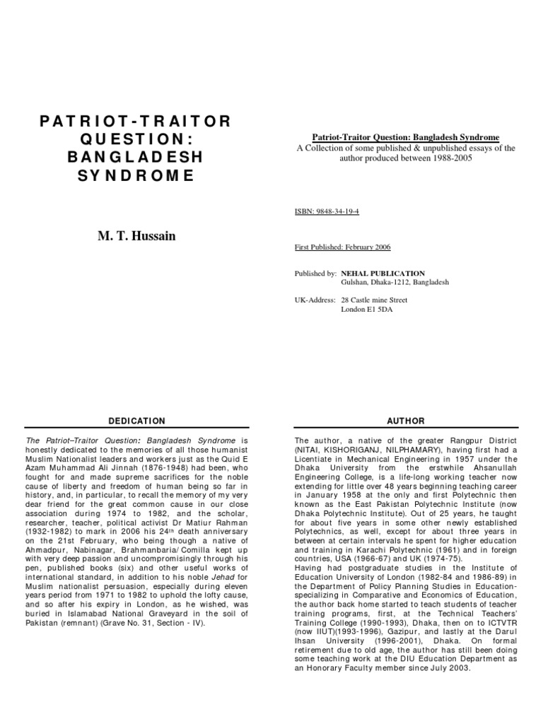 PatriotTraitor Question Bangladesh Syndrome PDF Bangladesh