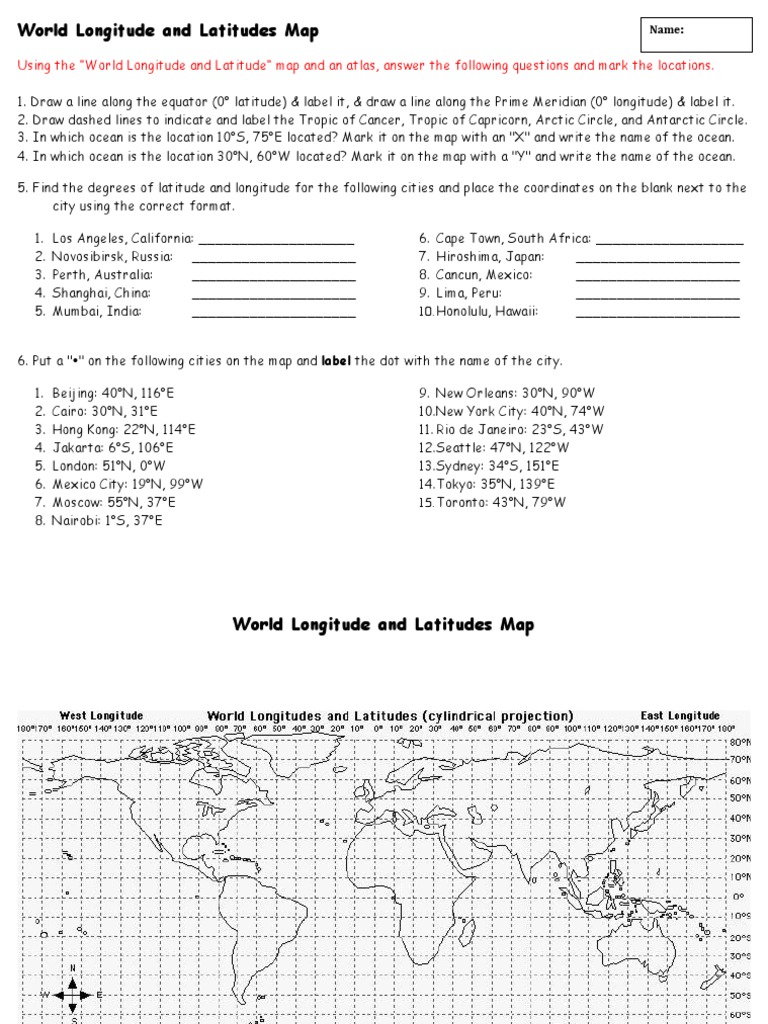 World Longitude and Latitudes Map Assignment | PDF