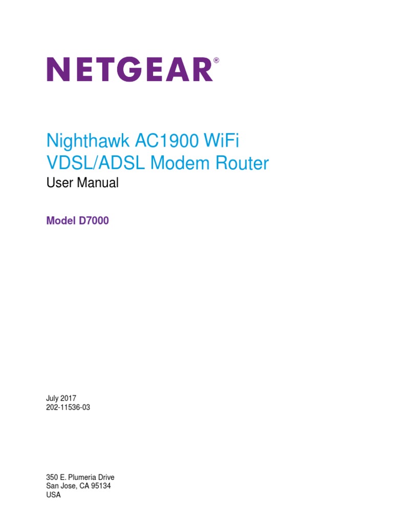 Nighthawk Ac1900 Wifi Vdsl/Adsl Modem Router User Manual PDF