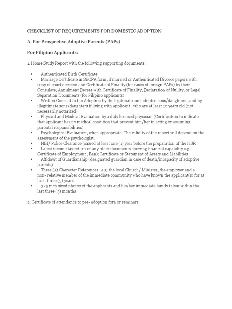Adoption Checklist of Requirements