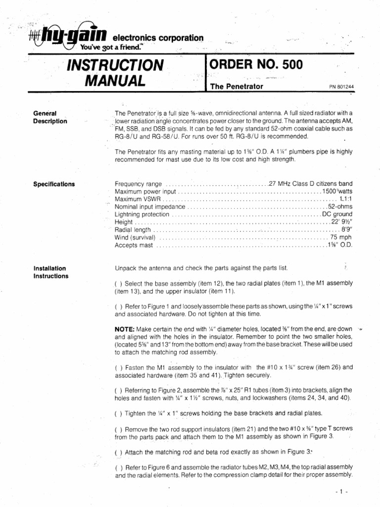 Penetrator 500 Antenna Installation Guide | PDF | Coaxial Cable | Antenna (Radio)