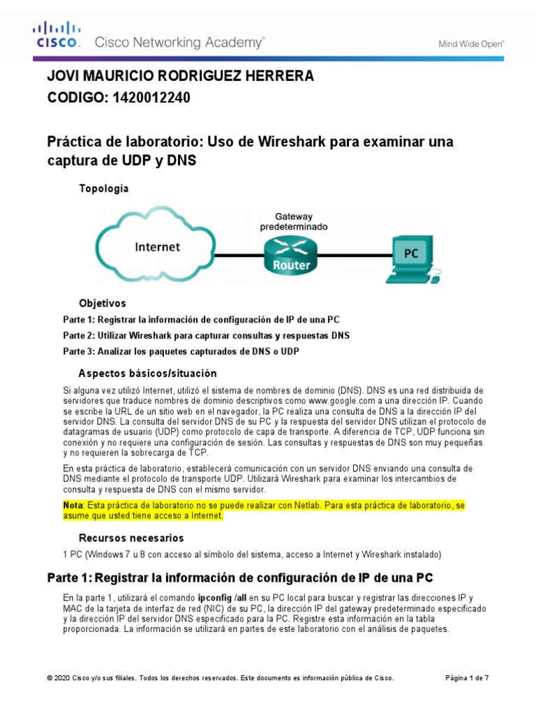 9.2.3.5 Lab - Using Wireshark To Examine A UDP DNS Capture | PDF ...