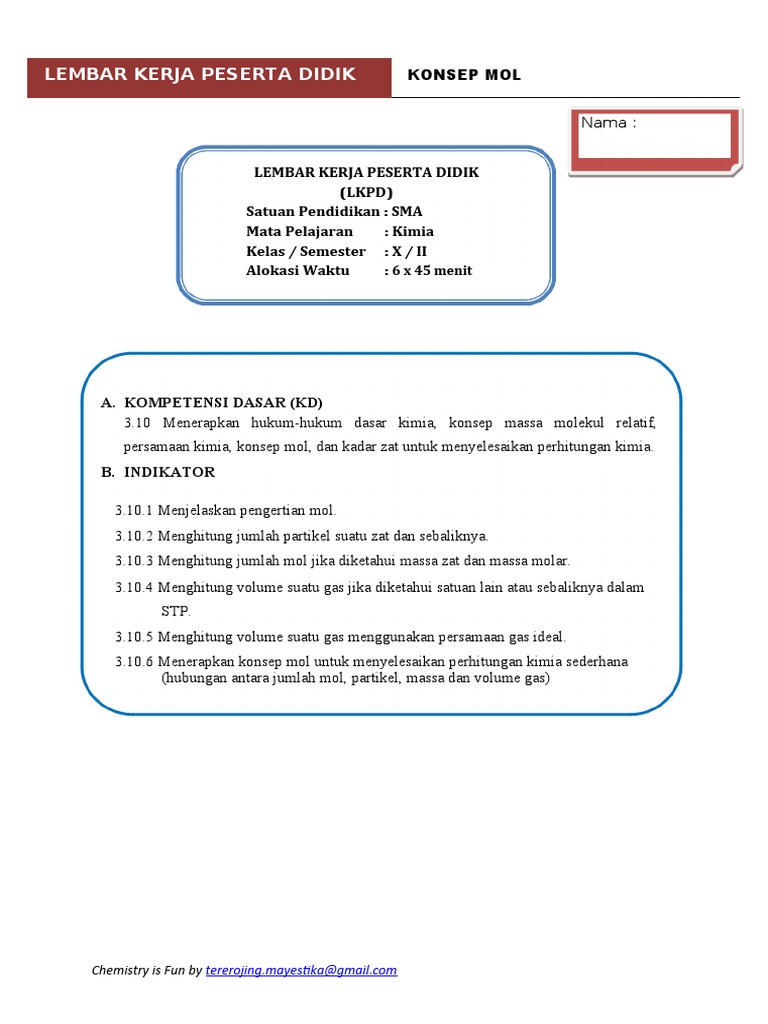 Lkpd Konsep Mol Untuk Siswa