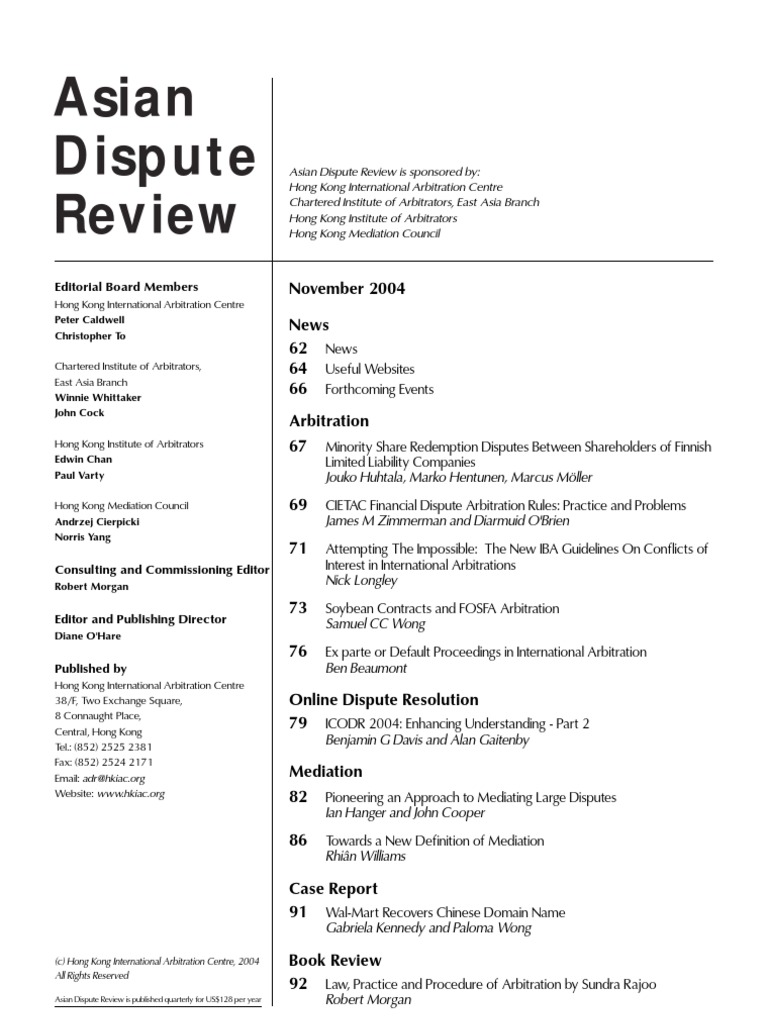 Asian Dispute Review Nov 2004 | PDF | Arbitral Tribunal | Arbitration