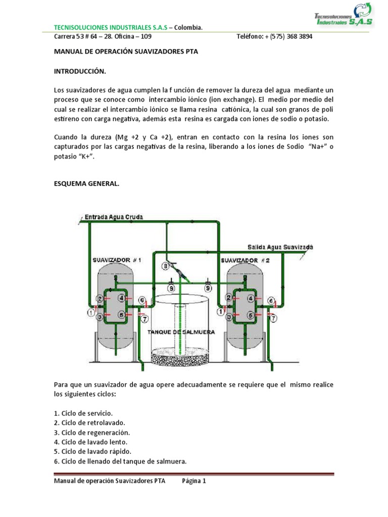 Manual de Operaci+ N Suavizador PTA PDF Tanques Compuestos químicos
