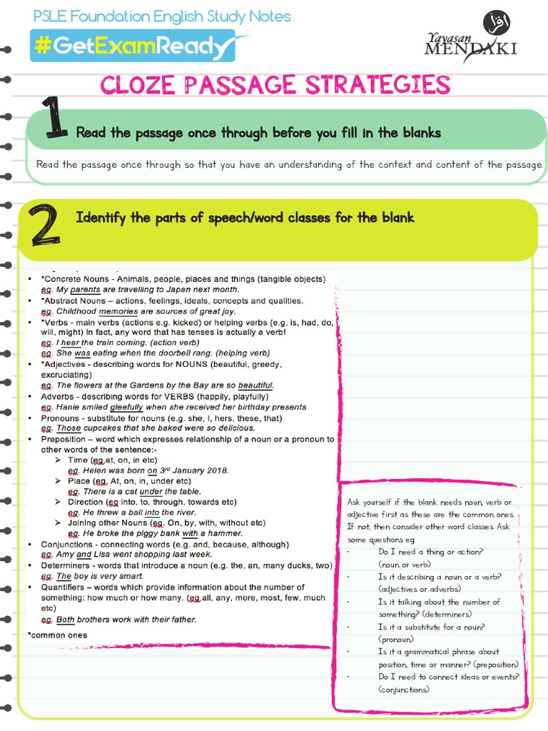 PSLE English Cloze Passage Strategies | PDF