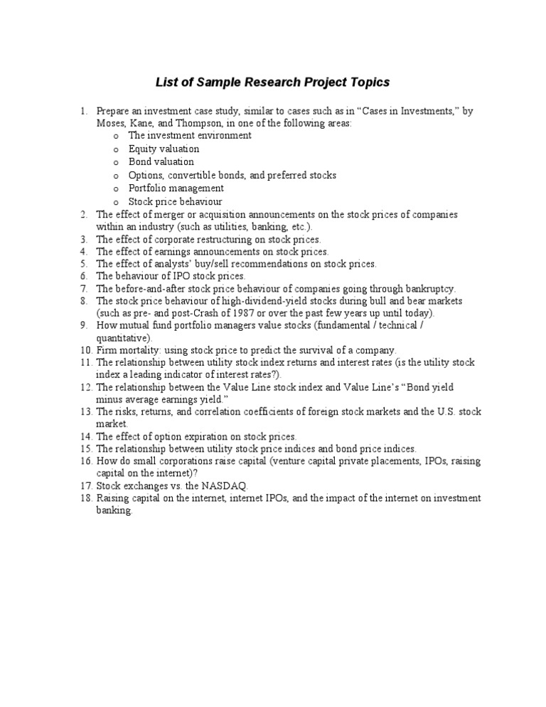 Investment Research Project Topics List | PDF