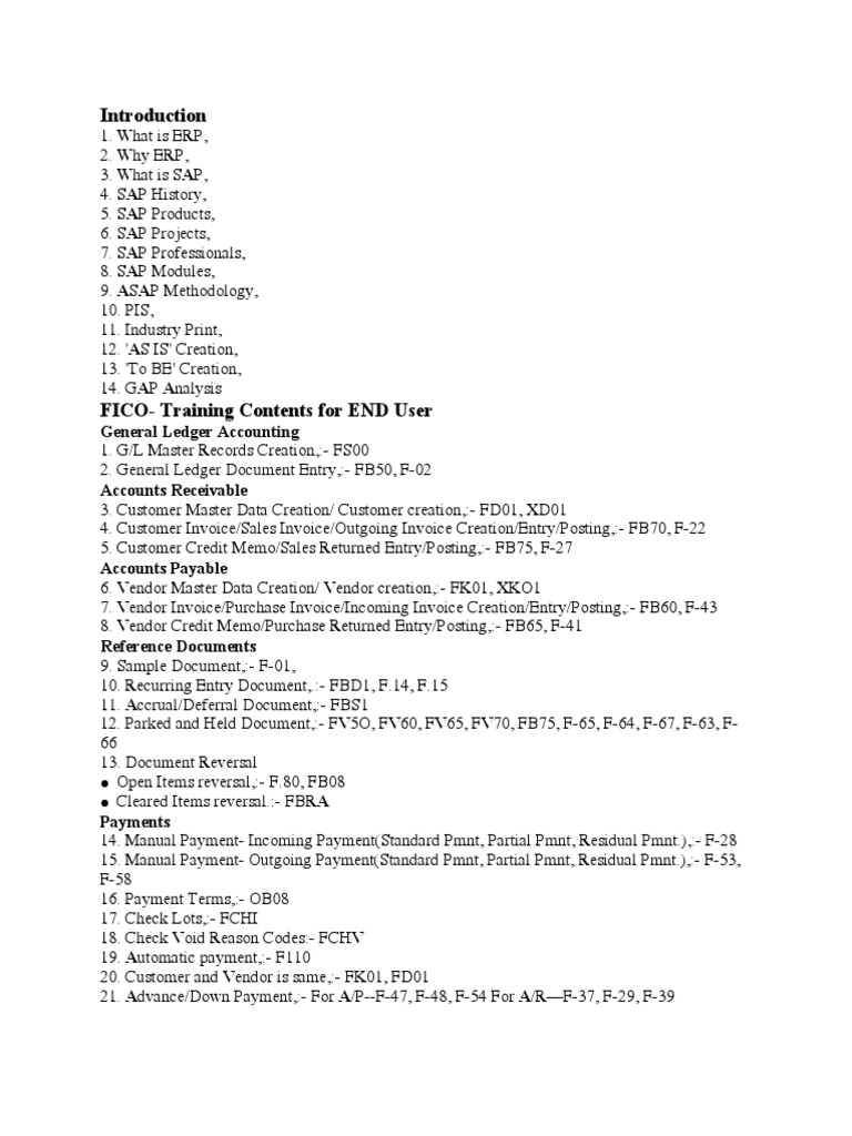 FICO Training Overview for SAP Users | PDF | Depreciation | Payments