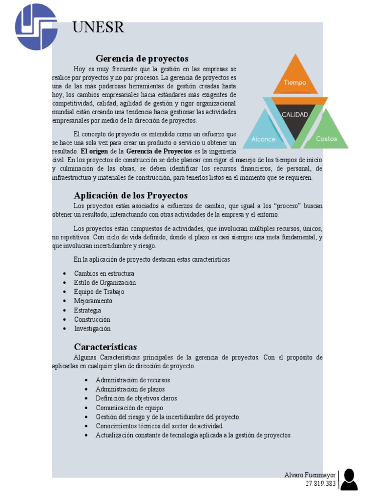 Características de la Gerencia de Proyectos | PDF | Planificación ...
