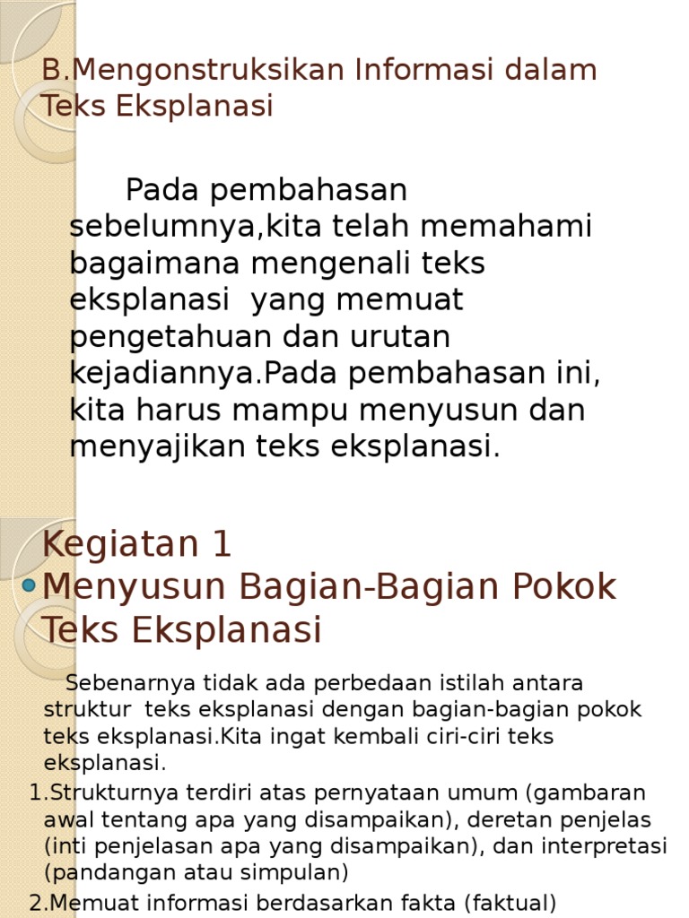 Informasi dalam teks eksplanasi