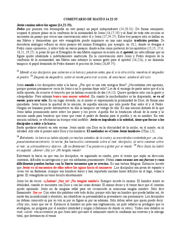 Comentario de Mateo 14 | PDF | San Pedro | Jesús