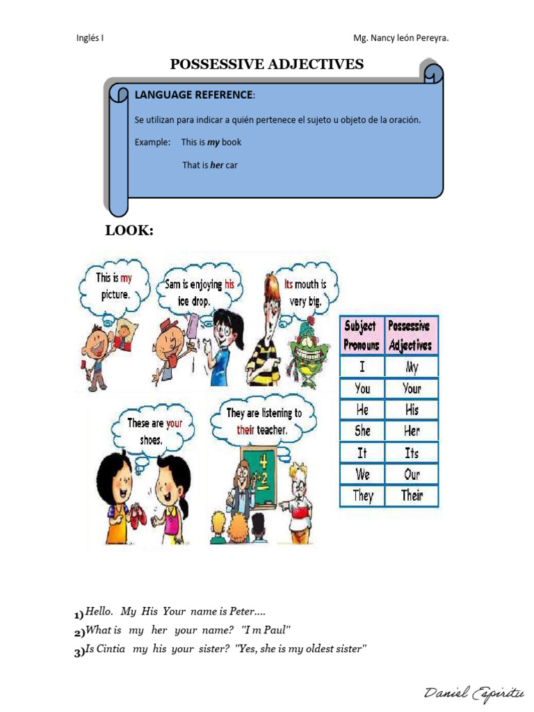 Possessive Adjectives Exercise | PDF | Language Mechanics | Linguistic ...