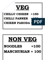 Chillu Chiken 150 Chilli Panner 100 Chiken Pakoda 150