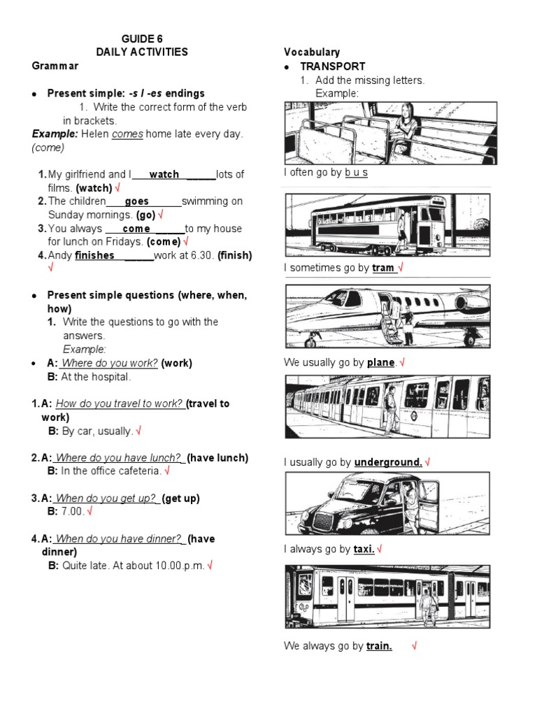 Daily Activities Grammar and Vocabulary Guide | PDF | Lunch | Meal