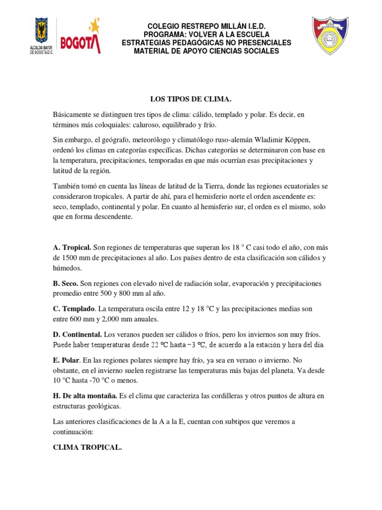 Tipos de Clima y sus Características | PDF | Clima templado | Clima ...
