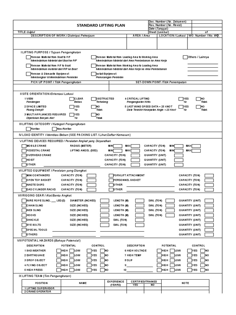 Standard Lifting Plan: Doc. Number (No. Dokumen) Rev. Number (No ...
