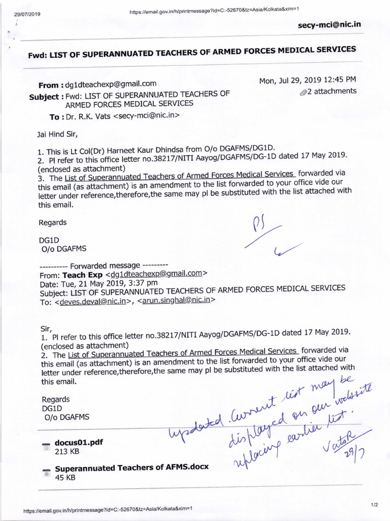 Letter MOHFW AFMS 29.07.2019 PDF | PDF
