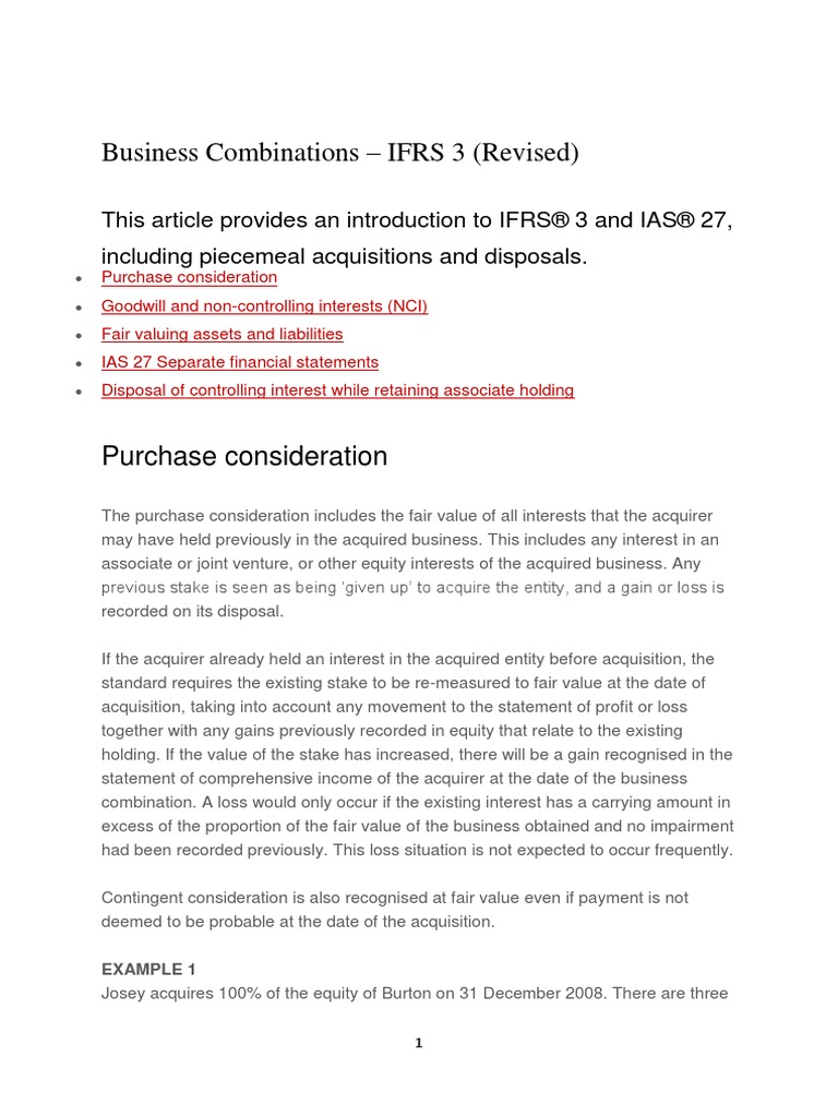 Article Ifrs 3 Business Combinations Pdf Pdf Goodwill Accounting
