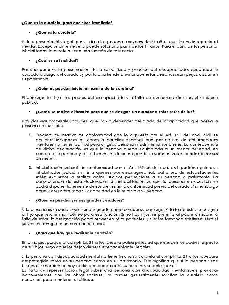 Que Es La Curatela y para Que Sirve Tramitarla PDF Guardián legal Instituciones sociales